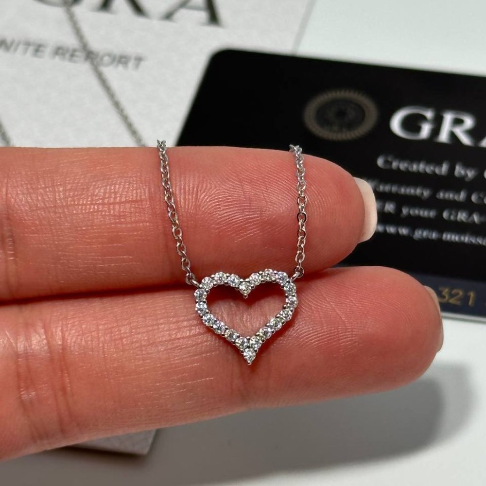 NEW Moissanite Heart Pendant Necklace Sterling Silver GRA Certified